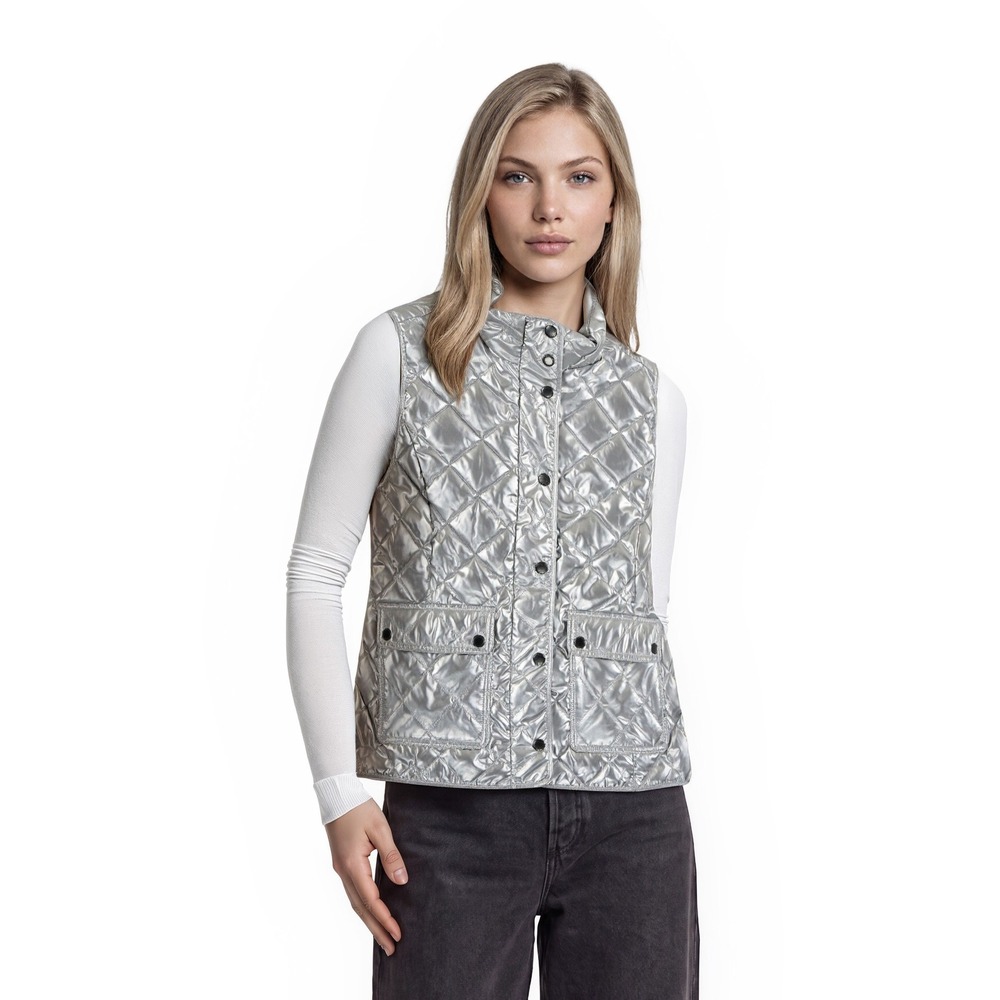 NEW Talbots Silver Metallic Down Puffer Vest Women's Size Medium Quilted